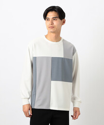 カラーブロック パッチワーク クルーネックTシャツ