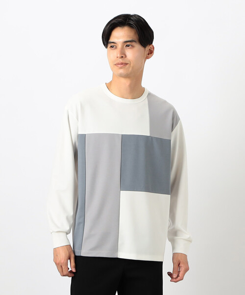 COMME CA ISM(コムサイズム)の「カラーブロック パッチワーク クルーネックTシャツ(Tシャツ/カットソー・メンズ・ブラック/ホワイト・LARGE/MEDIUM)」の1枚目の写真