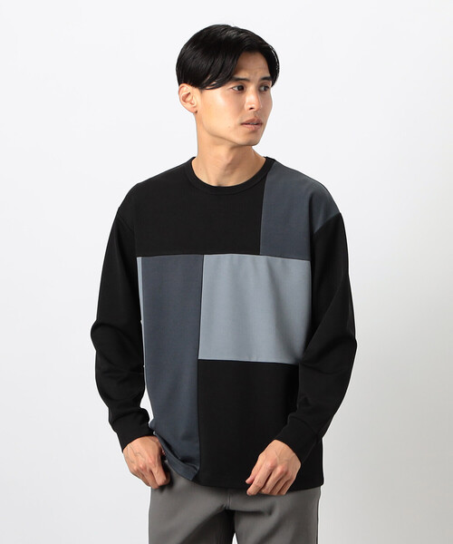 COMME CA ISM(コムサイズム)の「カラーブロック パッチワーク クルーネックTシャツ(Tシャツ/カットソー・メンズ・ブラック/ホワイト・LARGE/MEDIUM)」の2枚目の写真