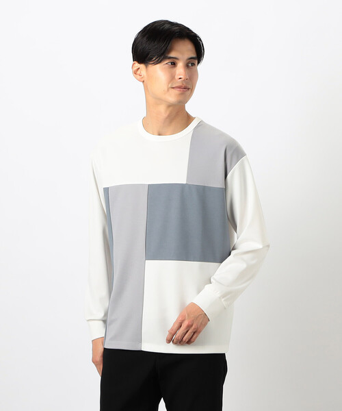 COMME CA ISM(コムサイズム)の「カラーブロック パッチワーク クルーネックTシャツ(Tシャツ/カットソー・メンズ・ブラック/ホワイト・LARGE/MEDIUM)」の5枚目の写真