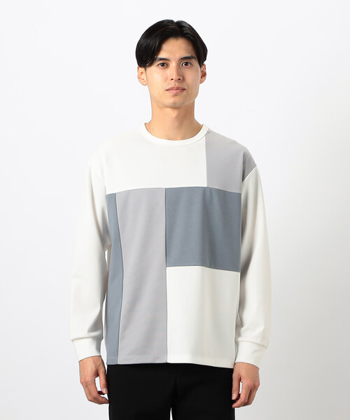 COMME CA ISM(コムサイズム)の「カラーブロック パッチワーク クルーネックTシャツ(Tシャツ/カットソー・メンズ・ブラック/ホワイト・LARGE/MEDIUM)」の9枚目の写真