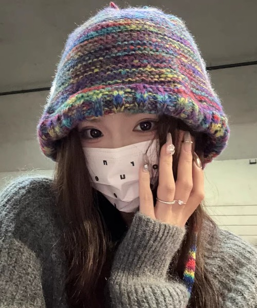 DAY CLOSET(デイ クローゼット)の「レディース グラデーションメランジニットキャップ バラボネット 耳当て(ニットキャップ/ビーニー・レディース・オレンジ系その他/イエロー×グレー/ピンク系その他/ブラック×ホワイト/レッド系その他/カラフル・ONE SIZE)」の6枚目の写真