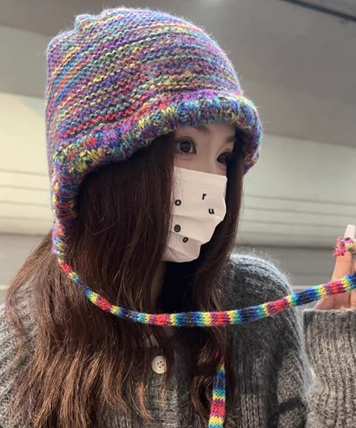 DAY CLOSET(デイ クローゼット)の「レディース グラデーションメランジニットキャップ バラボネット 耳当て(ニットキャップ/ビーニー・レディース・オレンジ系その他/イエロー×グレー/ピンク系その他/ブラック×ホワイト/レッド系その他/カラフル・ONE SIZE)」の15枚目の写真