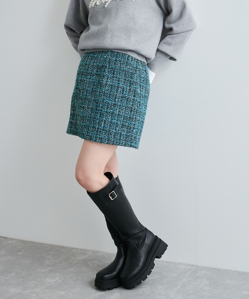 VIS(ビス)の「【洗える】ラメツイード&千鳥柄ミニスカート(スカート・レディース・ブラック/ターコイズブルー/ブラック系その他・M/S)」の17枚目の写真