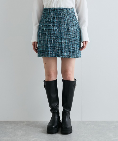 VIS(ビス)の「【洗える】ラメツイード&千鳥柄ミニスカート(スカート・レディース・ブラック/ターコイズブルー/ブラック系その他・M/S)」の14枚目の写真