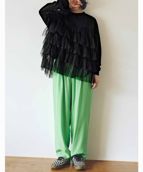 MEDE19F(メデジュウキュウ)の「MEDE19F 贅沢なチュールコンビのカットソートップス(Tシャツ/カットソー・レディース・ブラック・M/L/LL)」の2枚目の写真