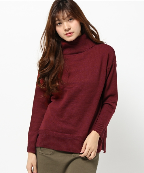 earth music&ecology（アースミュージックアンドエコロジー）の「タートルニットプルオーバー（ニット/セーター・レディース・キャメル/カーキ/ライトグレー/ワインレッド/アイボリー/ネイビー・FREE）」の6枚目の写真