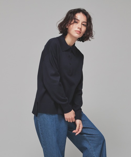 GLACIER lusso(グラシアルッソ)の「【ECOVERO】衿付ニット(ニット/セーター・レディース・ネイビー/ホワイト×グレー/ホワイト×ネイビー/ブラック×ベージュ/グリーン・M/S/L)」の22枚目の写真