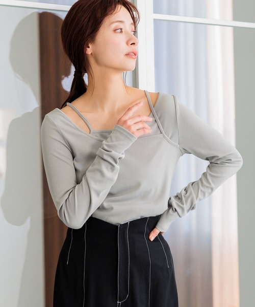 mysty woman（ミスティウーマン）の「アシメレイヤードインナープルオーバー  315535（Tシャツ/カットソー・レディース・オフホワイト/グレー/ブラック・FREE）」の3枚目の写真