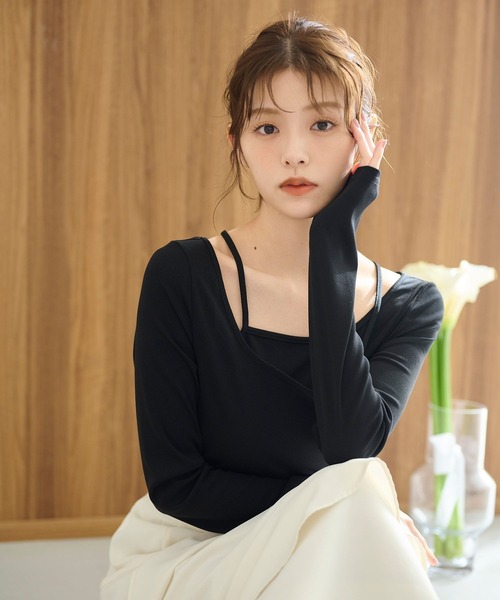 mysty woman（ミスティウーマン）の「アシメレイヤードインナープルオーバー  315535（Tシャツ/カットソー・レディース・オフホワイト/グレー/ブラック・FREE）」の2枚目の写真