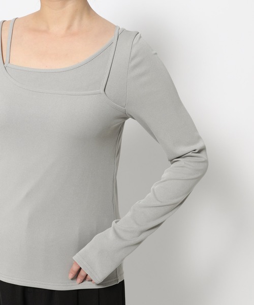 mysty woman（ミスティウーマン）の「アシメレイヤードインナープルオーバー  315535（Tシャツ/カットソー・レディース・オフホワイト/グレー/ブラック・FREE）」の4枚目の写真