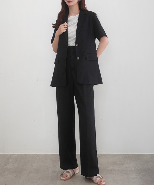 セール】リネン混半袖ジャケット＋ハイウエストパンツset