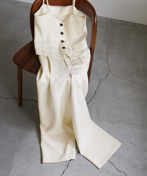 select MOCA（セレクトモカ）の「リネンライクタックワイドパンツ（スラックス・レディース・アイボリー/ネイビー・FREE）」の13枚目の写真