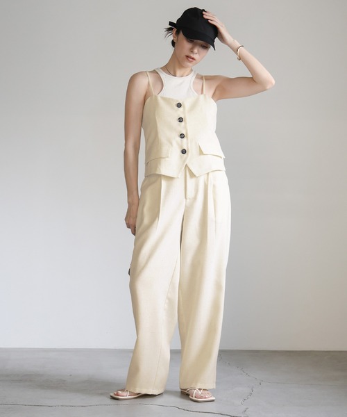 select MOCA（セレクトモカ）の「リネンライクタックワイドパンツ（スラックス・レディース・アイボリー/ネイビー・FREE）」の8枚目の写真