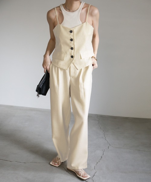 セール】リネンライクタックワイドパンツ（スラックス）｜select MOCA