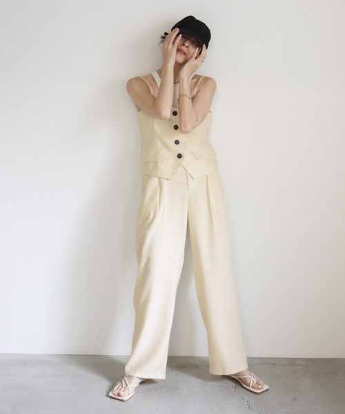 select MOCA（セレクトモカ）の「リネンライクタックワイドパンツ（スラックス・レディース・アイボリー/ネイビー・FREE）」の10枚目の写真