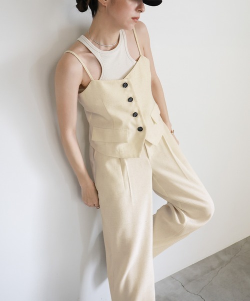 select MOCA（セレクトモカ）の「リネンライクタックワイドパンツ（スラックス・レディース・アイボリー/ネイビー・FREE）」の7枚目の写真