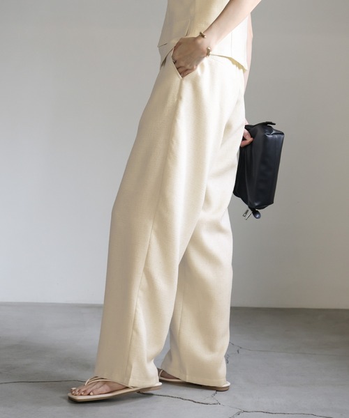 select MOCA（セレクトモカ）の「リネンライクタックワイドパンツ（スラックス・レディース・アイボリー/ネイビー・FREE）」の9枚目の写真