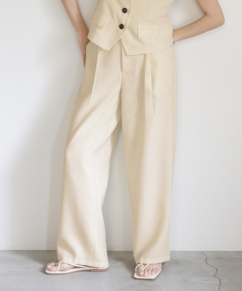 select MOCA（セレクトモカ）の「リネンライクタックワイドパンツ（スラックス・レディース・アイボリー/ネイビー・FREE）」の5枚目の写真