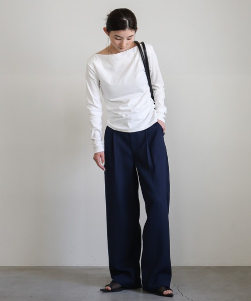 select MOCA（セレクトモカ）の「リネンライクタックワイドパンツ（スラックス・レディース・アイボリー/ネイビー・FREE）」の14枚目の写真