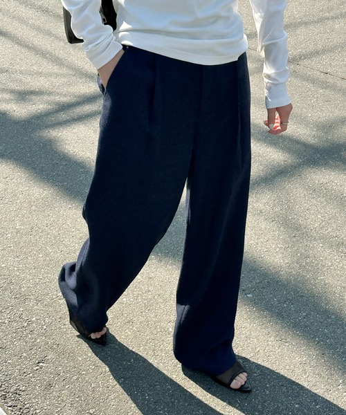 select MOCA（セレクトモカ）の「リネンライクタックワイドパンツ（スラックス・レディース・アイボリー/ネイビー・FREE）」の22枚目の写真