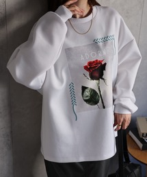 ＜ユニセックス＞発泡プリント フラワーモチーフトップス/カットソー/プルオーバー