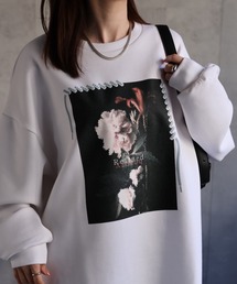 <ユニセックス>発泡プリント フラワーモチーフトップス/カットソー/プルオーバー