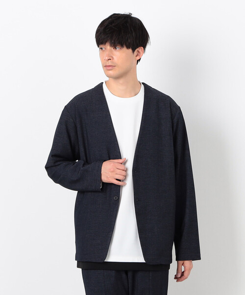 COMME CA ISM(コムサイズム)の「【セットアップ対応】デニムライクジャージー ノーカラージャケット(ノーカラージャケット・メンズ・ブラック/ネイビー・SMALL/MEDIUM/LARGE)」の2枚目の写真