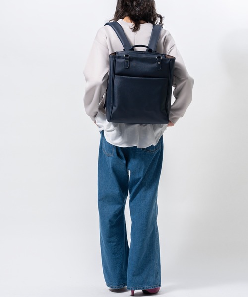 MURA（ムラ）の「PU(サフィアーノ調) 2way リュックベルト付き トートバッグ（トートバッグ・レディース・ブラック/ネイビー/ベージュ・FREE）」の9枚目の写真