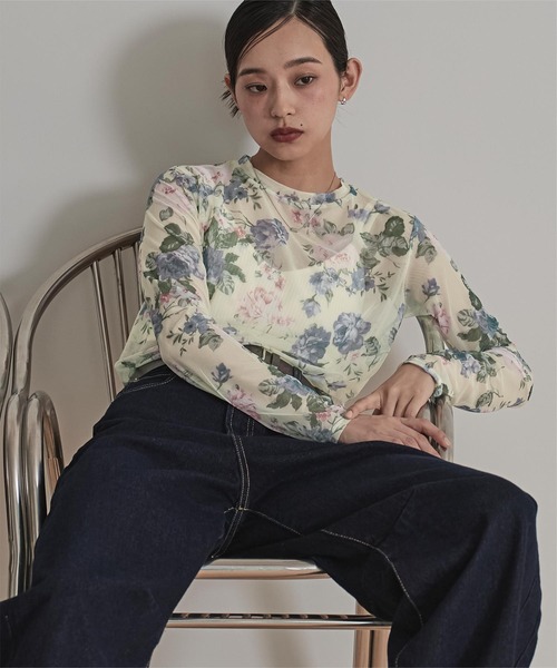miette(ミエット)の「プリントチュールクルーネックトップス(Tシャツ/カットソー・レディース・ホワイト系その他/ネイビー/ブラック系その他/ブラウン/アイボリー・FREE)」の20枚目の写真