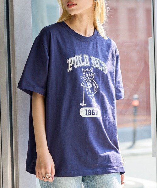 POLO BCS（ポロ ビーシーエス）の「【POLO BCS】ZOZO限定商品 One point POLO cat tee ワンポイントポロカレッジキャットTee / ネコプリント（Tシャツ/カットソー・レディース・ピンク/ネイビー/ブラック/ホワイト/グリーン・S/XS/XL/L/M）」の4枚目の写真