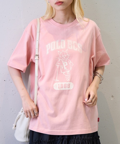 POLO BCS（ポロ ビーシーエス）の「【POLO BCS】ZOZO限定商品 One point POLO cat tee ワンポイントポロカレッジキャットTee / ネコプリント（Tシャツ/カットソー・レディース・ピンク/ネイビー/ブラック/ホワイト/グリーン・S/XS/XL/L/M）」の5枚目の写真