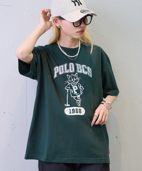 POLO BCS（ポロ ビーシーエス）の「【POLO BCS】ZOZO限定商品 One point POLO cat tee ワンポイントポロカレッジキャットTee / ネコプリント（Tシャツ/カットソー・レディース・ピンク/ネイビー/ブラック/ホワイト/グリーン・S/XS/XL/L/M）」の3枚目の写真