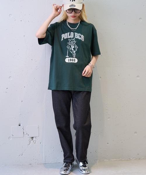 POLO BCS（ポロ ビーシーエス）の「【POLO BCS】ZOZO限定商品 One point POLO cat tee ワンポイントポロカレッジキャットTee / ネコプリント（Tシャツ/カットソー・レディース・ピンク/ネイビー/ブラック/ホワイト/グリーン・S/XS/XL/L/M）」の12枚目の写真