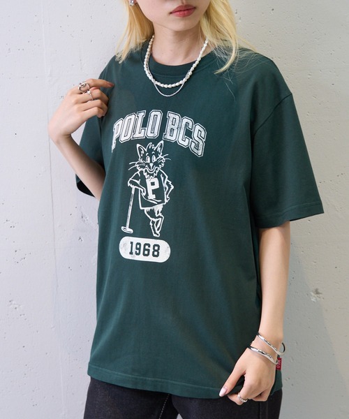 POLO BCS（ポロ ビーシーエス）の「【POLO BCS】ZOZO限定商品 One point POLO cat tee ワンポイントポロカレッジキャットTee / ネコプリント（Tシャツ/カットソー・レディース・ピンク/ネイビー/ブラック/ホワイト/グリーン・S/XS/XL/L/M）」の14枚目の写真