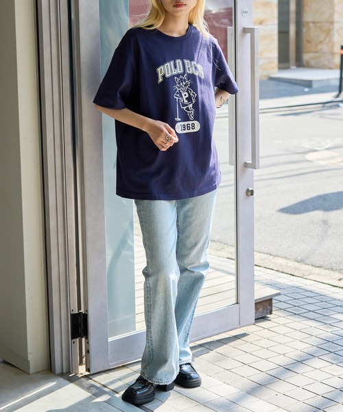POLO BCS（ポロ ビーシーエス）の「【POLO BCS】ZOZO限定商品 One point POLO cat tee ワンポイントポロカレッジキャットTee / ネコプリント（Tシャツ/カットソー・レディース・ピンク/ネイビー/ブラック/ホワイト/グリーン・S/XS/XL/L/M）」の8枚目の写真