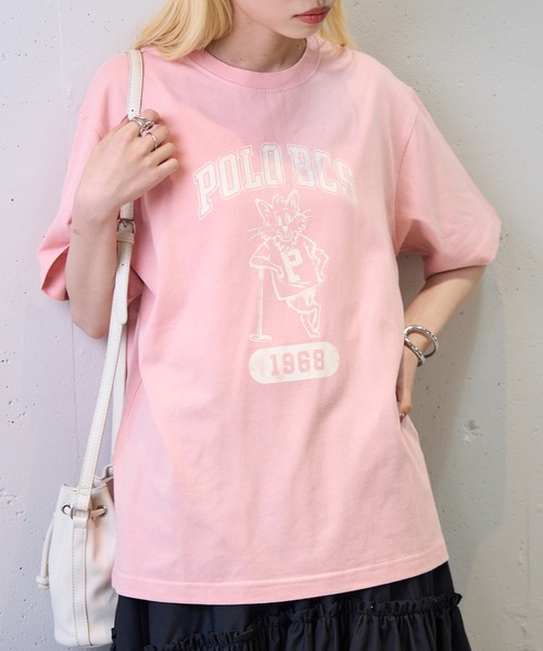POLO BCS（ポロ ビーシーエス）の「【POLO BCS】ZOZO限定商品 One point POLO cat tee ワンポイントポロカレッジキャットTee / ネコプリント（Tシャツ/カットソー・レディース・ピンク/ネイビー/ブラック/ホワイト/グリーン・S/XS/XL/L/M）」の7枚目の写真