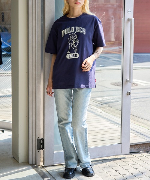 POLO BCS（ポロ ビーシーエス）の「【POLO BCS】ZOZO限定商品 One point POLO cat tee ワンポイントポロカレッジキャットTee / ネコプリント（Tシャツ/カットソー・レディース・ピンク/ネイビー/ブラック/ホワイト/グリーン・S/XS/XL/L/M）」の9枚目の写真