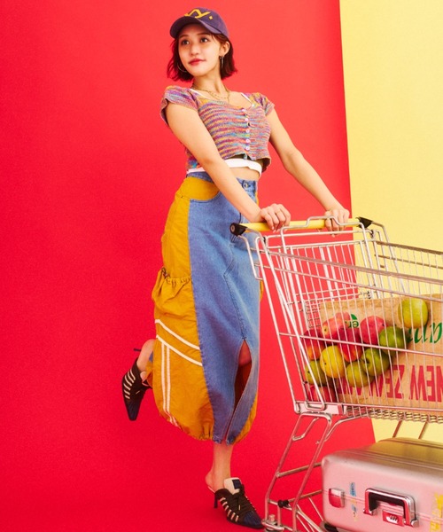 What Is Heart(ワットイズハート)の「denim docking balloon skirt - デニムドッキングバルーンスカート -(スカート・レディース・ブルー/ブラック・MEDIUM/SMALL)」の15枚目の写真