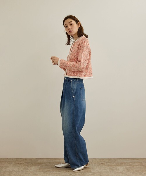 セール】スパンコールミックスノーカラーニットジャケット/洗える