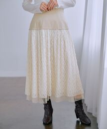 レイヤードレースドッキングスカート 【低身長・小柄女性】