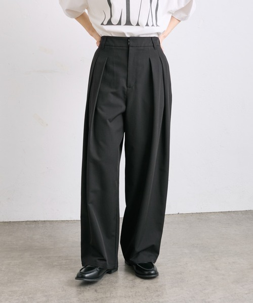 PUAL CE CIN(ピュアルセシン)の「【WEB限定】2タックスラックスパンツ(スラックス・レディース・ブラック/グレー・FREE)」の1枚目の写真