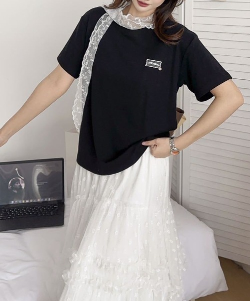LAC-VERT(ラック・ヴェール)の「レース刺繍T(レースタイセット)(Tシャツ/カットソー・レディース・ブラック/グレー/アイボリー/ホワイト/オートミール・FREE)」の17枚目の写真