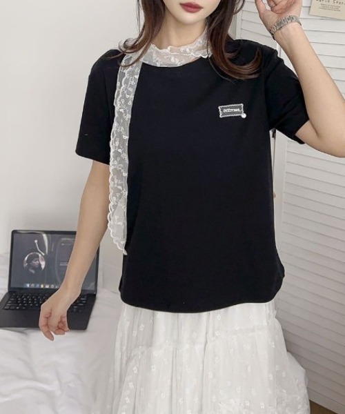 LAC-VERT(ラック・ヴェール)の「レース刺繍T(レースタイセット)(Tシャツ/カットソー・レディース・ブラック/グレー/アイボリー/ホワイト/オートミール・FREE)」の18枚目の写真