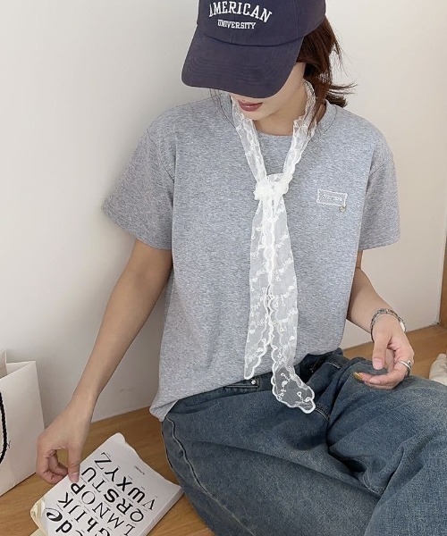 LAC-VERT(ラック・ヴェール)の「レース刺繍T(レースタイセット)(Tシャツ/カットソー・レディース・ブラック/グレー/アイボリー/ホワイト/オートミール・FREE)」の22枚目の写真