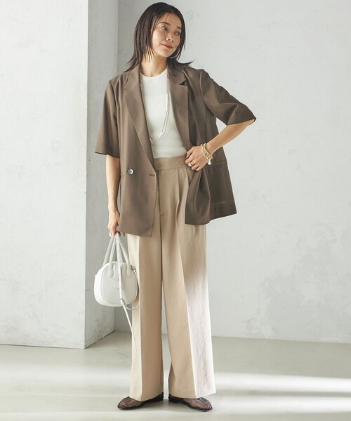 SHIPS（シップス）の「〈手洗い可能〉ダブル 半袖 ジャケット（テーラードジャケット・レディース・ネイビー/カーキ・36/38）」の4枚目の写真