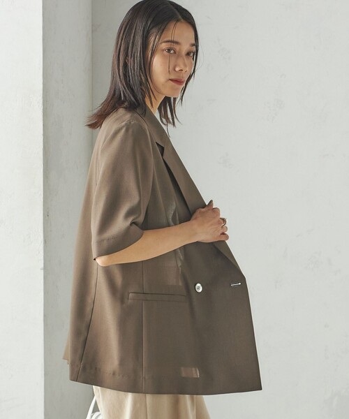 SHIPS（シップス）の「〈手洗い可能〉ダブル 半袖 ジャケット（テーラードジャケット・レディース・ネイビー/カーキ・36/38）」の13枚目の写真