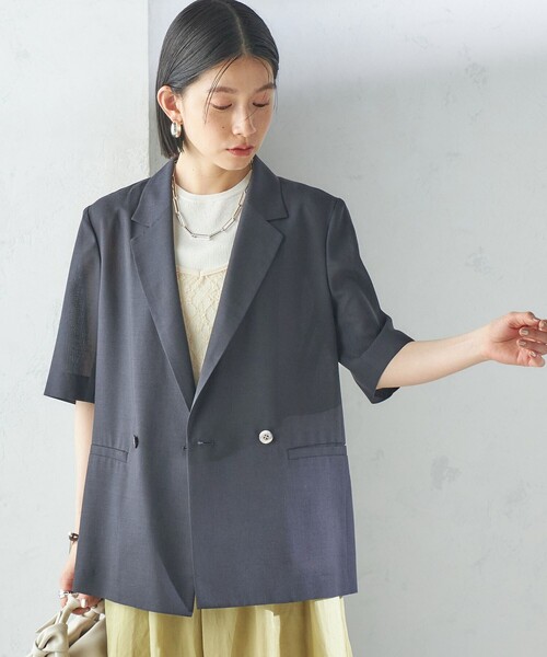 【新品未使用】plage ノーカラー half sleeve ジャケット36半袖 セーラーカラー半袖ジャケット | レディースファッション通販