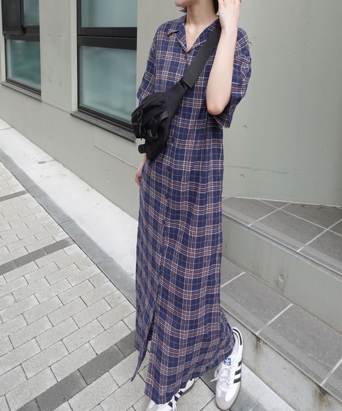DANTON チェック柄 ロングシャツワンピース　★新品未使用 親子でリンクチェック柄レディースロングシャツワンピース｜通販