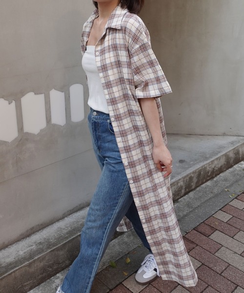 切替 レース チェック シャツ ロング ワンピース セール】トッコクローゼット tocco closet レースヨーク切り替え